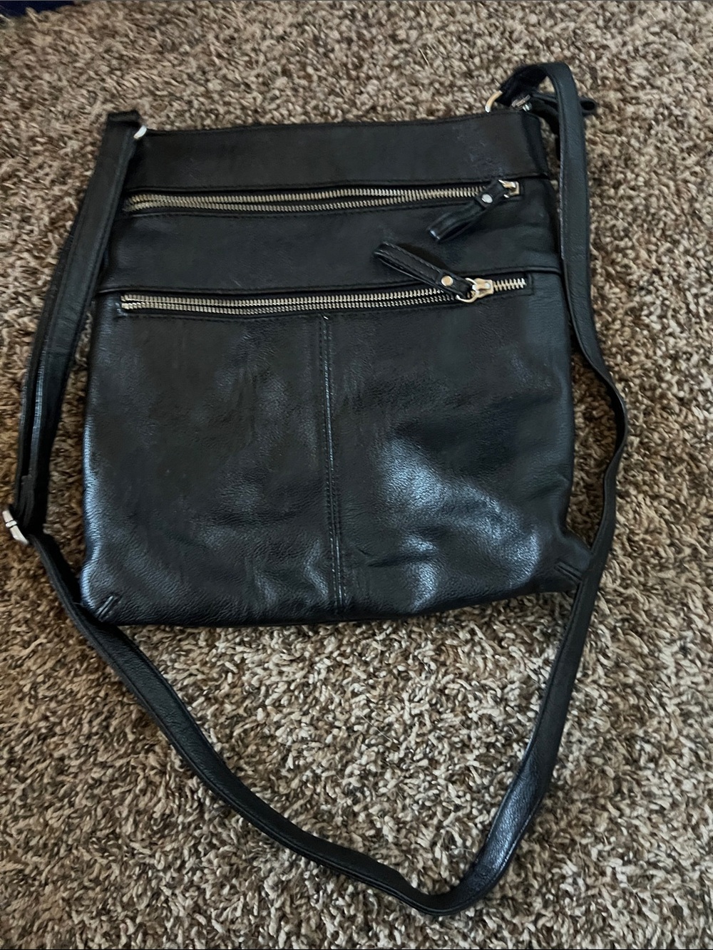 Target Black Leather Crossbody Bag with Front Zips
